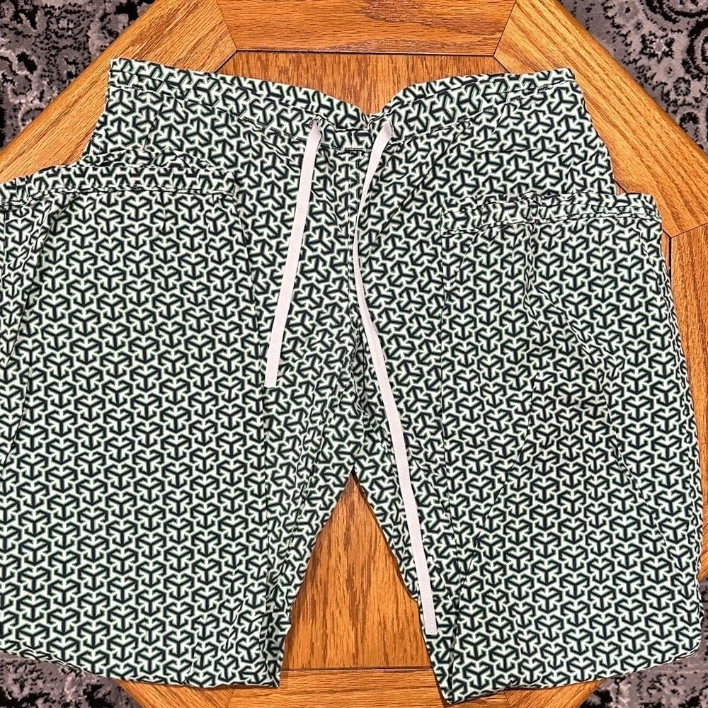 *TORY BURCH* Green x White Geometric Pajama Logo Pants Size Small